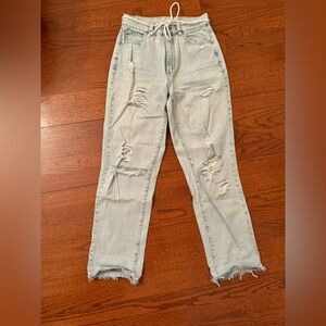 Garage Light Blue Distressed Ankle Jeans with Rope Belt